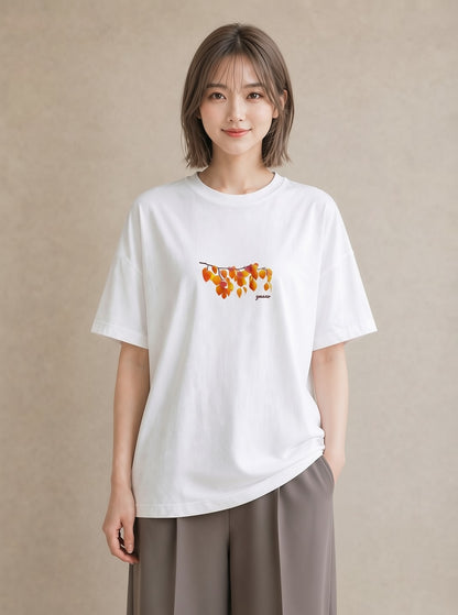 プリントTシャツ レディース 落ち葉 植物 ボタニカル イラスト 普段使い 母娘コーデ 自分用 白T