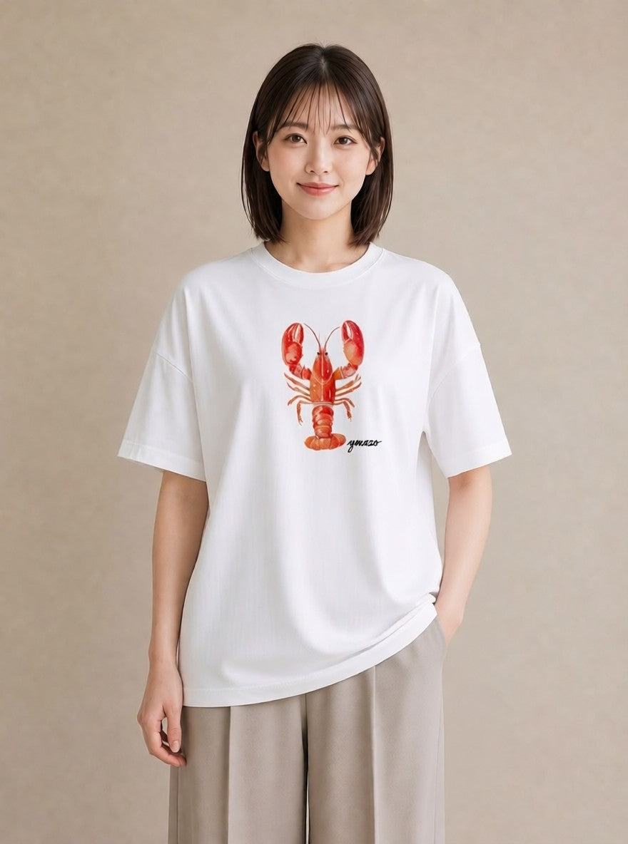 プリントTシャツ レディース カニ 海の生き物 海 イラスト 上品 お出かけ 普段着 白T
