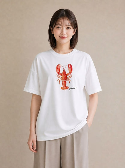 プリントTシャツ レディース カニ 海の生き物 海 イラスト 上品 お出かけ 普段着 白T