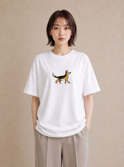 デザインTシャツ レディース ジャーマンシェパード 犬 いぬ イラスト ナチュラル お揃い 親子 白T