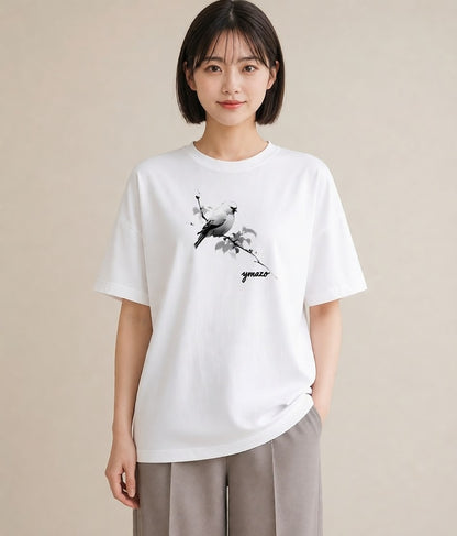 グラフィックTシャツ レディース 遠い家と鳥 風景 鳥 ナチュラル アンティーク イラスト アート風 旅行 母娘コーデ 白T