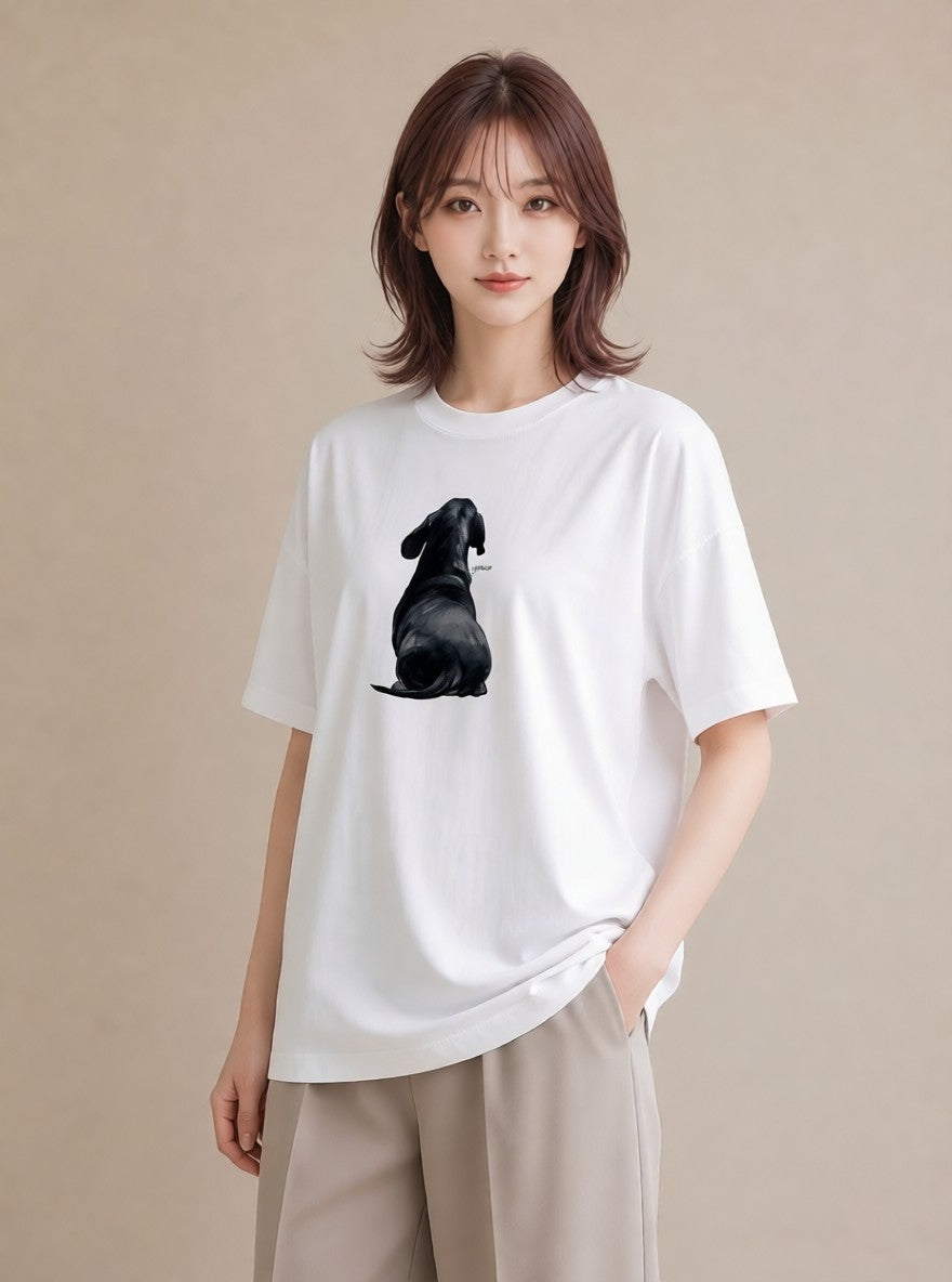 半袖Tシャツ レディース ミックス犬 犬 いぬ イラスト 韓国風 カジュアルコーデ 買い物 白T
