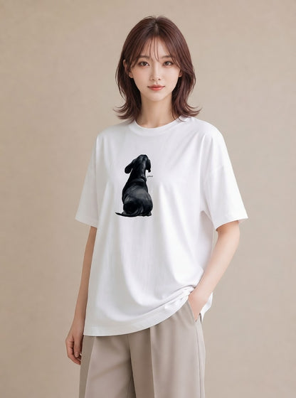 半袖Tシャツ レディース ミックス犬 犬 いぬ イラスト 韓国風 カジュアルコーデ 買い物 白T