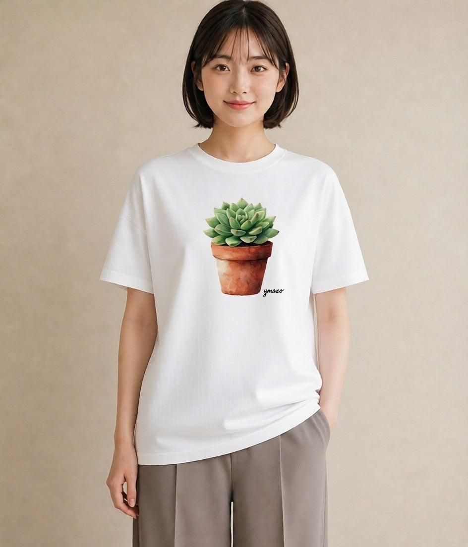 デザインTシャツ レディース 多肉植物 植物 ボタニカル イラスト シンプル 公園 ママ 白T