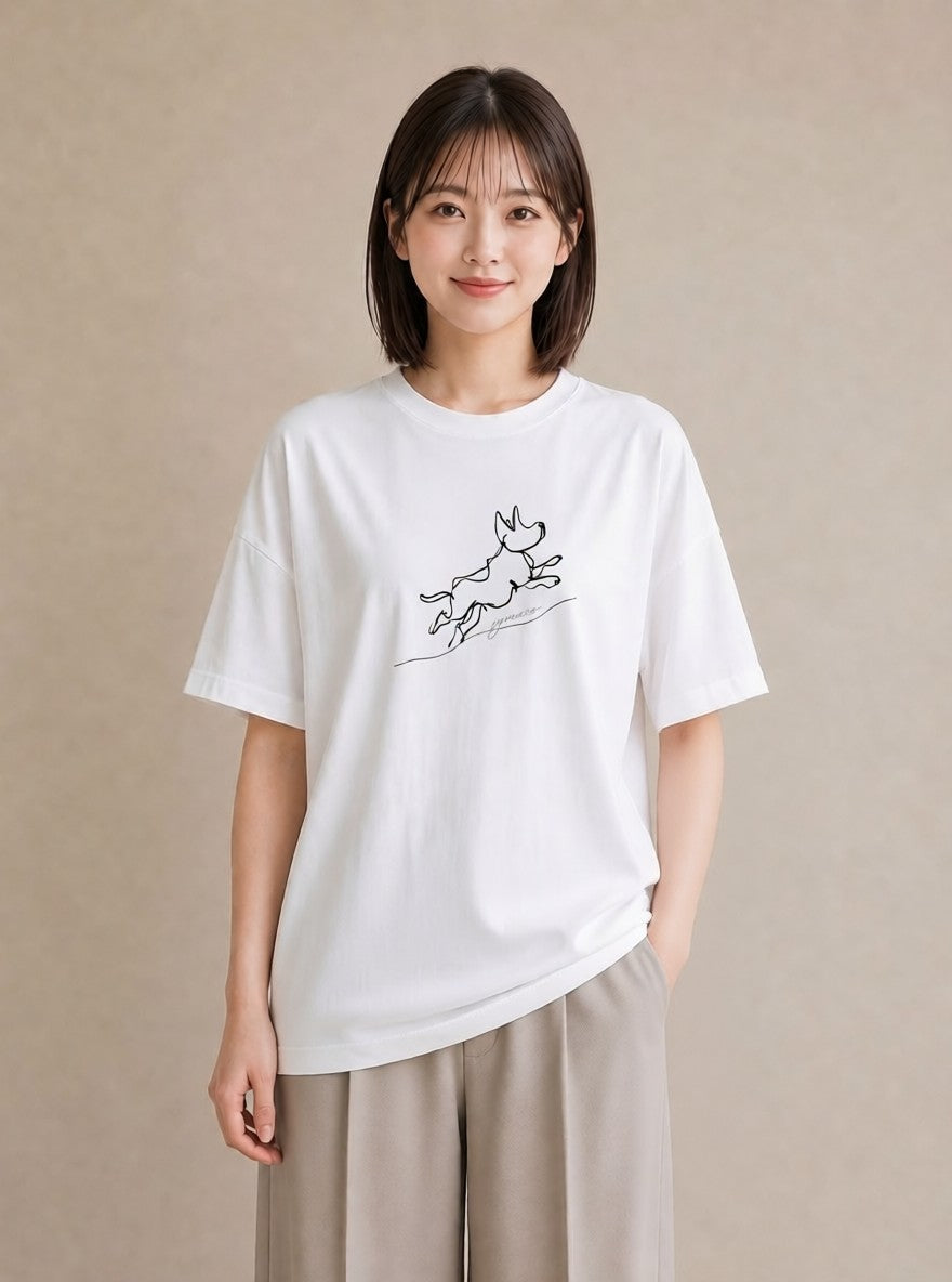 デザインTシャツ レディース 犬 いぬ わんこ イラスト アート風 ビーチ デイリーウェア 白T