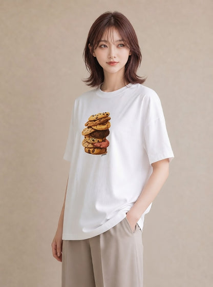 プリントTシャツ レディース クッキー 食べ物 フード イラスト ラフ 女性向けギフト 散歩 白T