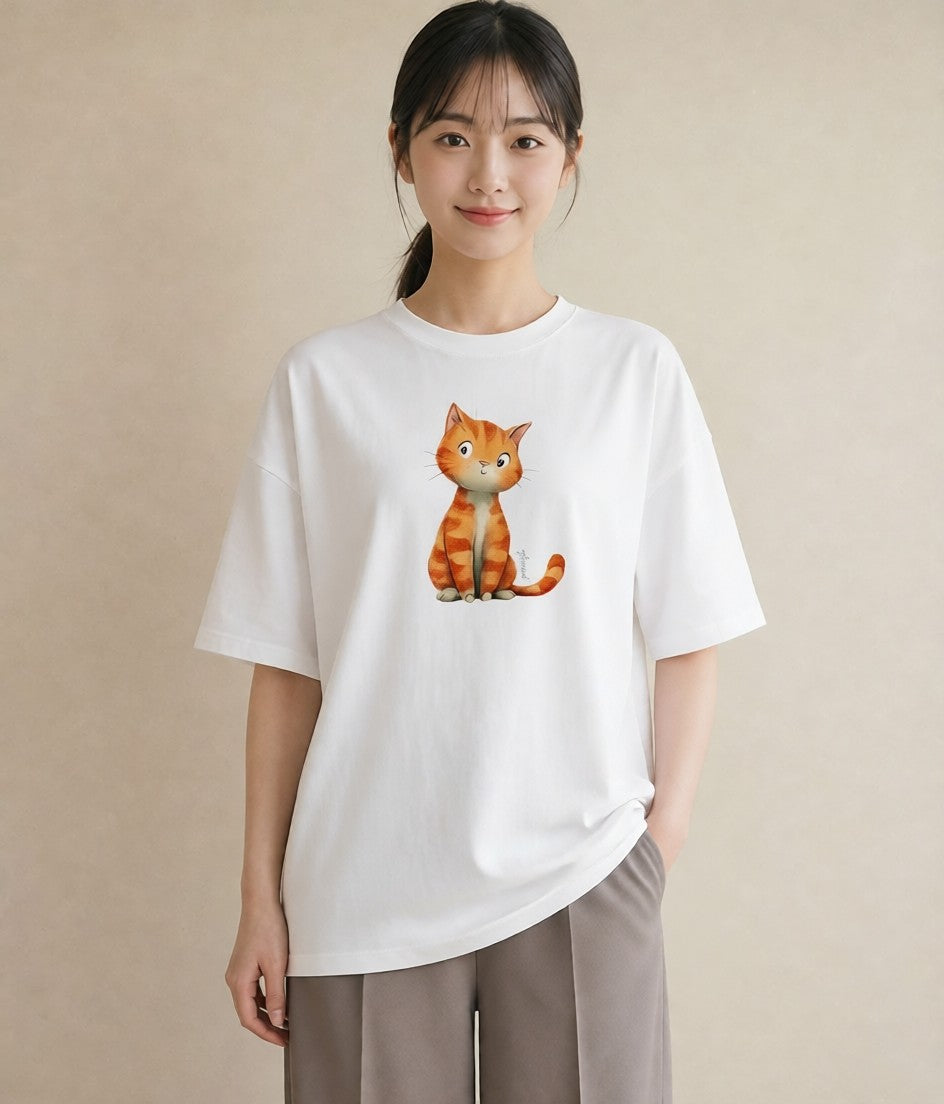 半袖Tシャツ レディース マンチカン 猫 ねこ イラスト 水彩風 女性向けギフト 散歩 白T