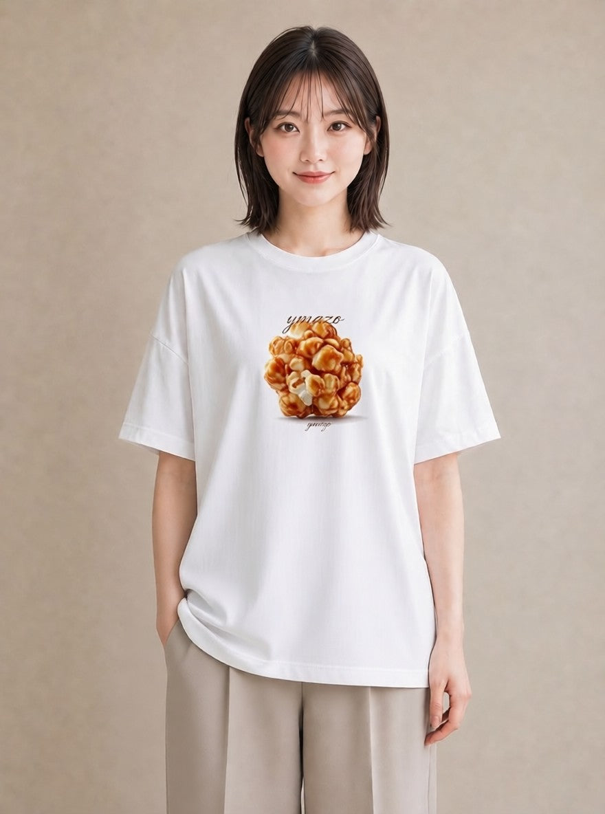 デザインTシャツ レディース ポップコーン 食べ物 フード イラスト きれいめカジュアル 在宅 公園 白T