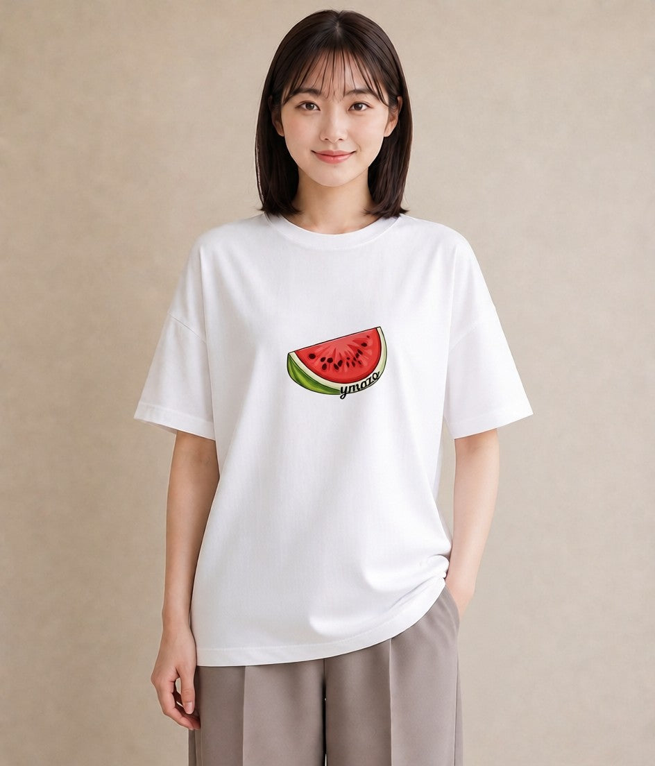 プリントTシャツ レディース すいか 食べ物 フード イラスト カフェコーデ ラフ レイヤード 白T