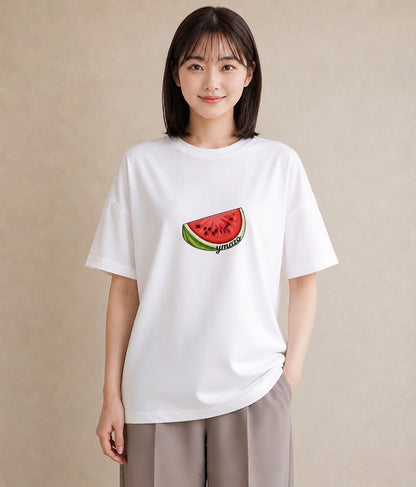 プリントTシャツ レディース すいか 食べ物 フード イラスト カフェコーデ ラフ レイヤード 白T
