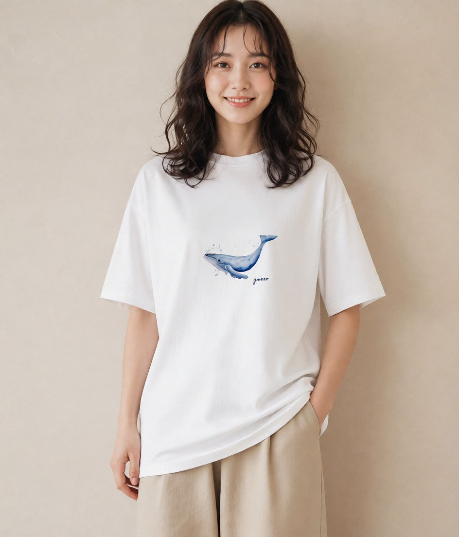 デザインTシャツ レディース ジンベエザメ 海の生き物 海 イラスト ラフ 親子 20代 白T
