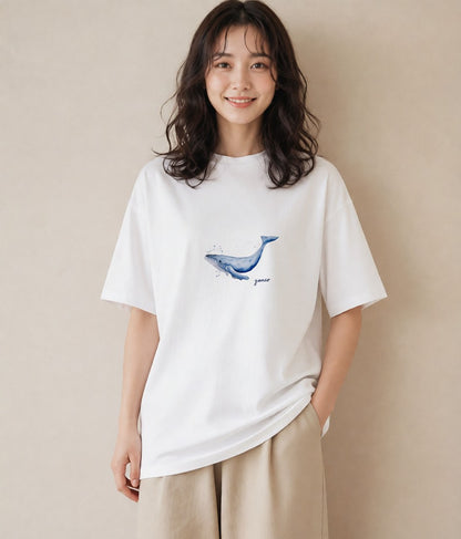 デザインTシャツ レディース ジンベエザメ 海の生き物 海 イラスト ラフ 親子 20代 白T