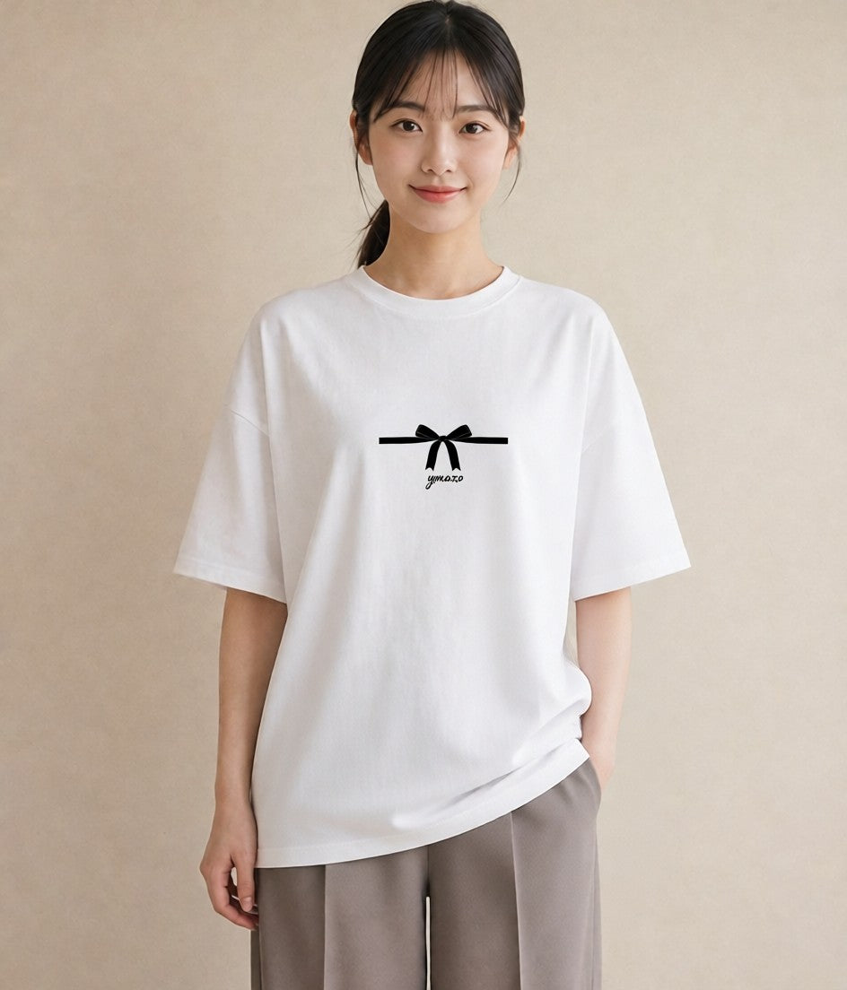 デザインTシャツ レディース リボン ボウ りぼん イラスト モード ミセス 春コーデ 白T