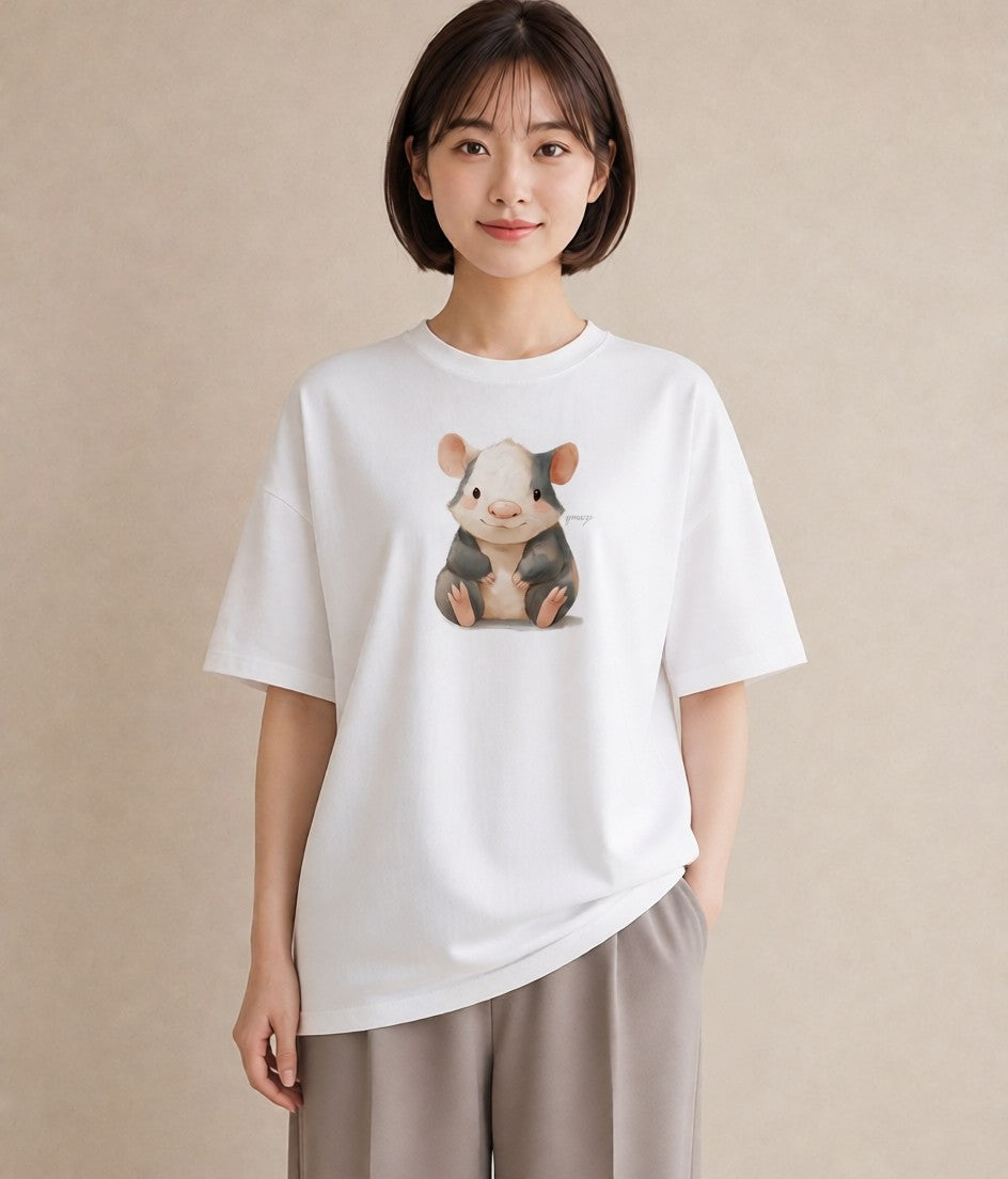 Tシャツ レディース デグー ペット 動物 イラスト きれいめ 通学 誕生日プレゼント 白T