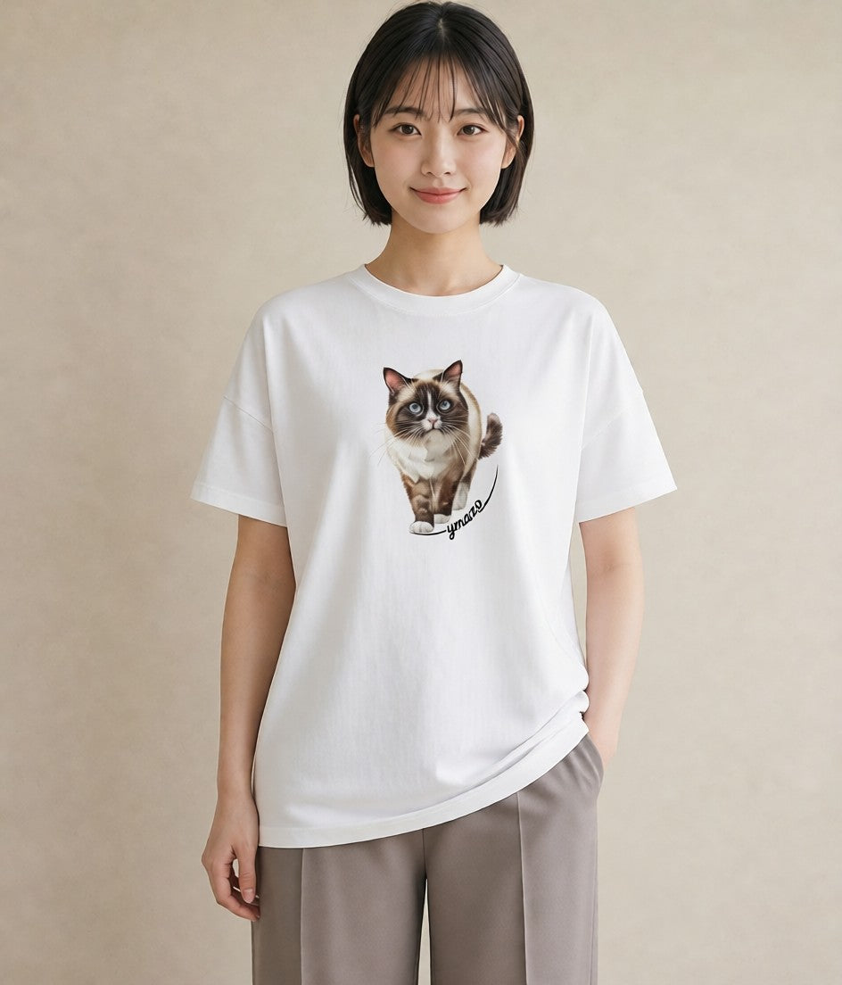Tシャツ レディース ブリティッシュショートヘア 猫 ねこ イラスト 線画 親子 20代 白T