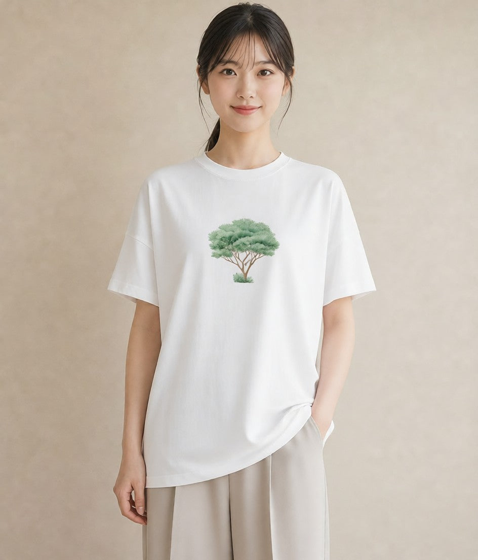 Tシャツ レディース 木 植物 ボタニカル イラスト お洒落 送別ギフト 通勤 白T