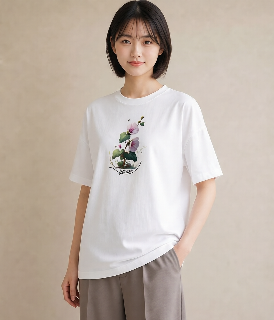 Tシャツ レディース クローバー 四つ葉 花 花柄 イラスト ラフカジュアル 社会人 女性 白T