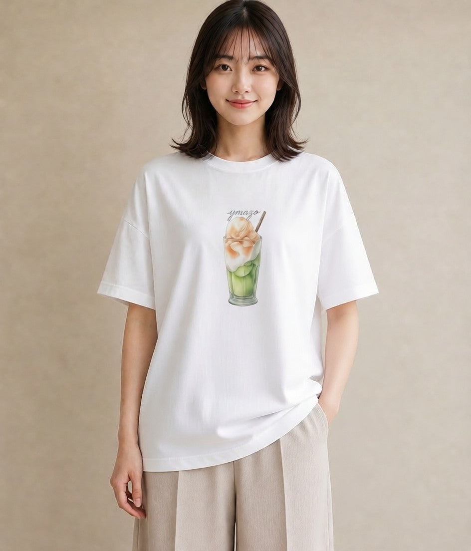 デザインTシャツ レディース カフェラテ 食べ物 フード イラスト 個性的 通学 誕生日プレゼント 白T