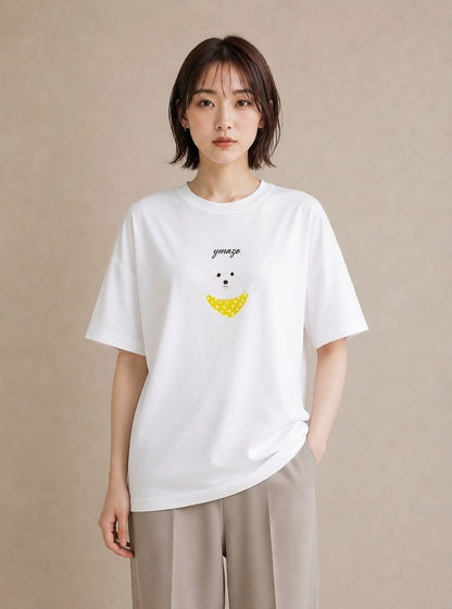 Tシャツ レディース ビションフリーゼ 犬 いぬ イラスト 淡色 秋コーデ おしゃれギフト 白T