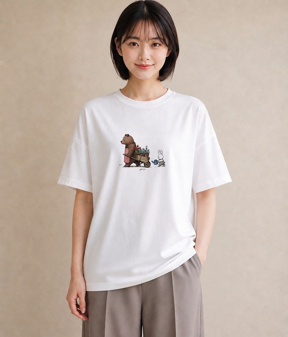 半袖Tシャツ レディース 小花 花 フラワー イラスト 淡色 母娘コーデ 自分用 白T