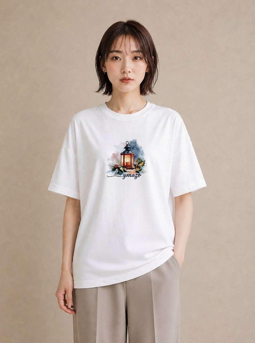 Tシャツ レディース 街灯 夜霧 夜 ナチュラル アンティーク イラスト 抜け感 お揃い 親子 白T