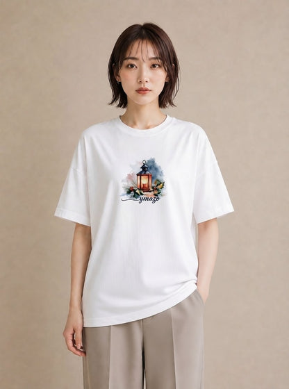 Tシャツ レディース 街灯 夜霧 夜 ナチュラル アンティーク イラスト 抜け感 お揃い 親子 白T