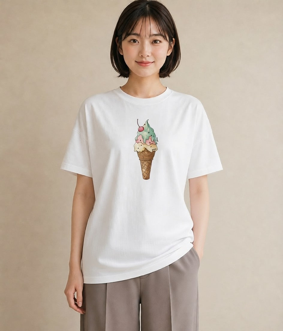 プリントTシャツ レディース マカロン 食べ物 フード イラスト ゆるかわ 旅行用 海 白T