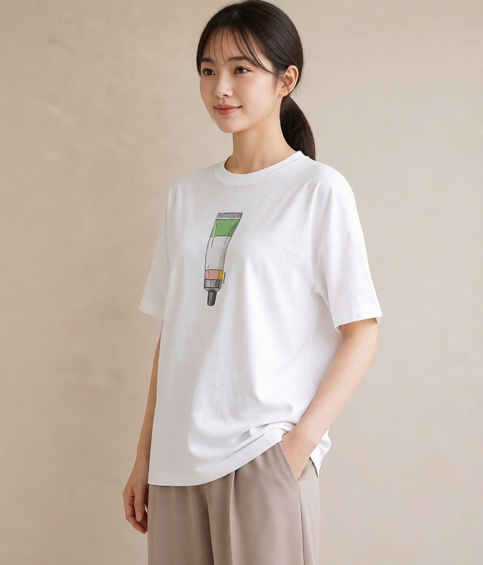 グラフィックTシャツ レディース ミルク 食べ物 フード イラスト アート風 海 カフェ巡り 白T