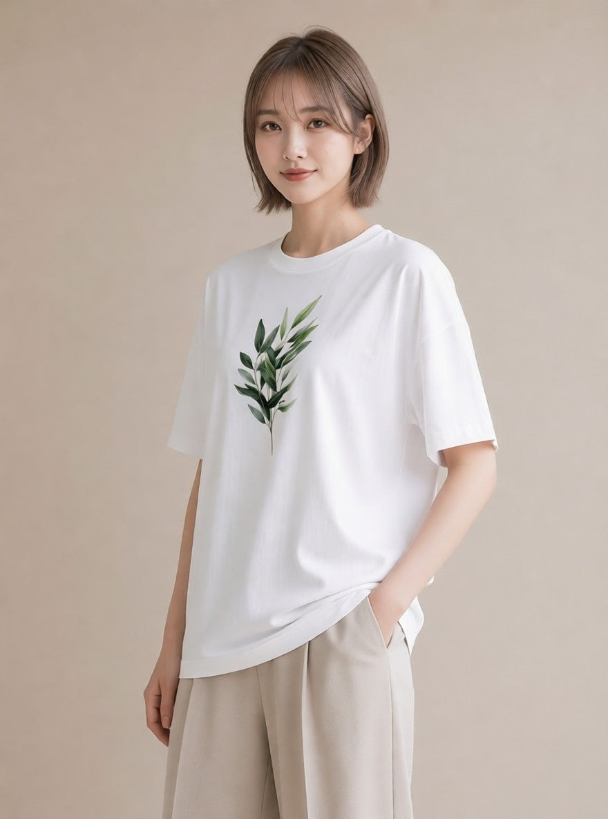 Tシャツ レディース ボタニカル 植物 イラスト 春服 ミセス 白T