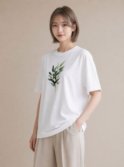 Tシャツ レディース ボタニカル 植物 イラスト 春服 ミセス 白T