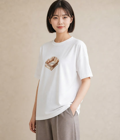 Tシャツ レディース パン 食べ物 フード イラスト きれいめ 20代 カジュアルコーデ 白T