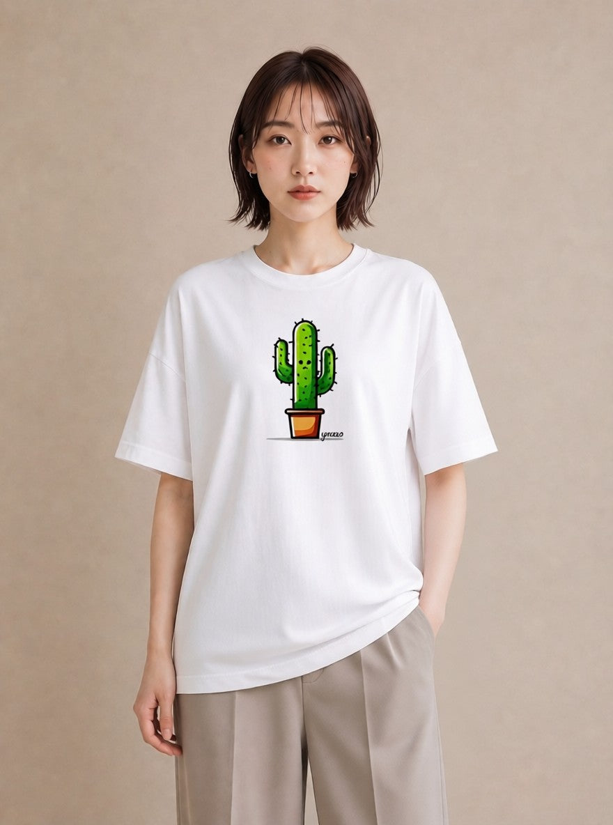 Tシャツ レディース サボテン 植物 ボタニカル イラスト 可愛い ビーチ デイリーウェア 白T