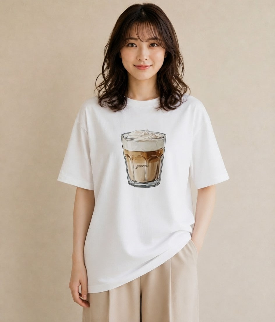 グラフィックTシャツ レディース カフェラテ 食べ物 フード イラスト カフェコーデ 海 カフェ巡り 白T