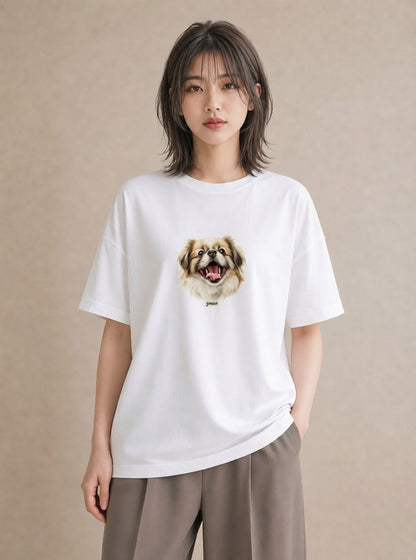 グラフィックTシャツ レディース 狆 犬 いぬ イラスト 休日コーデ 送別ギフト 通勤 白T