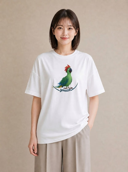 Tシャツ レディース ボタンインコ ペット 動物 イラスト モード 友達ギフト 部屋着 白T