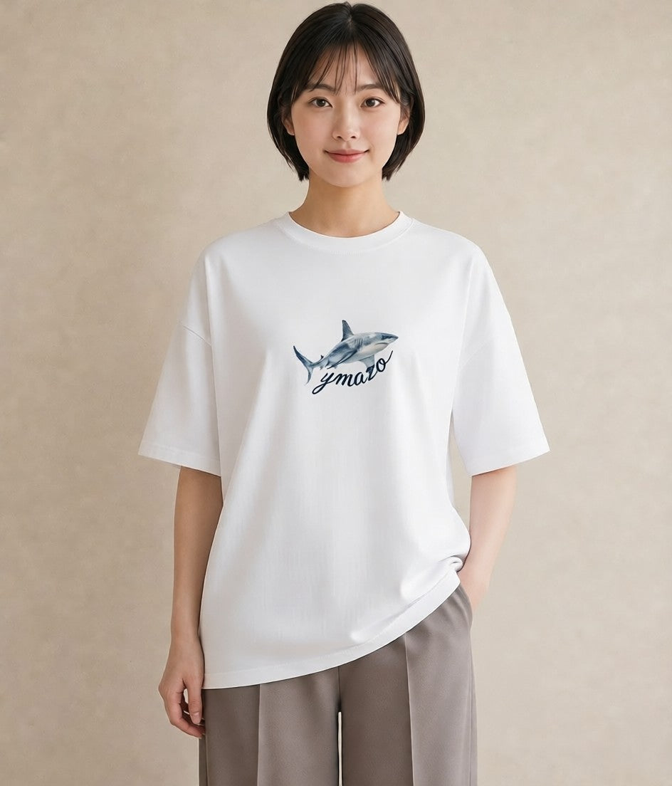 半袖Tシャツ レディース ジンベエザメ 海の生き物 海 イラスト 水彩風 ミセス 春コーデ 白T