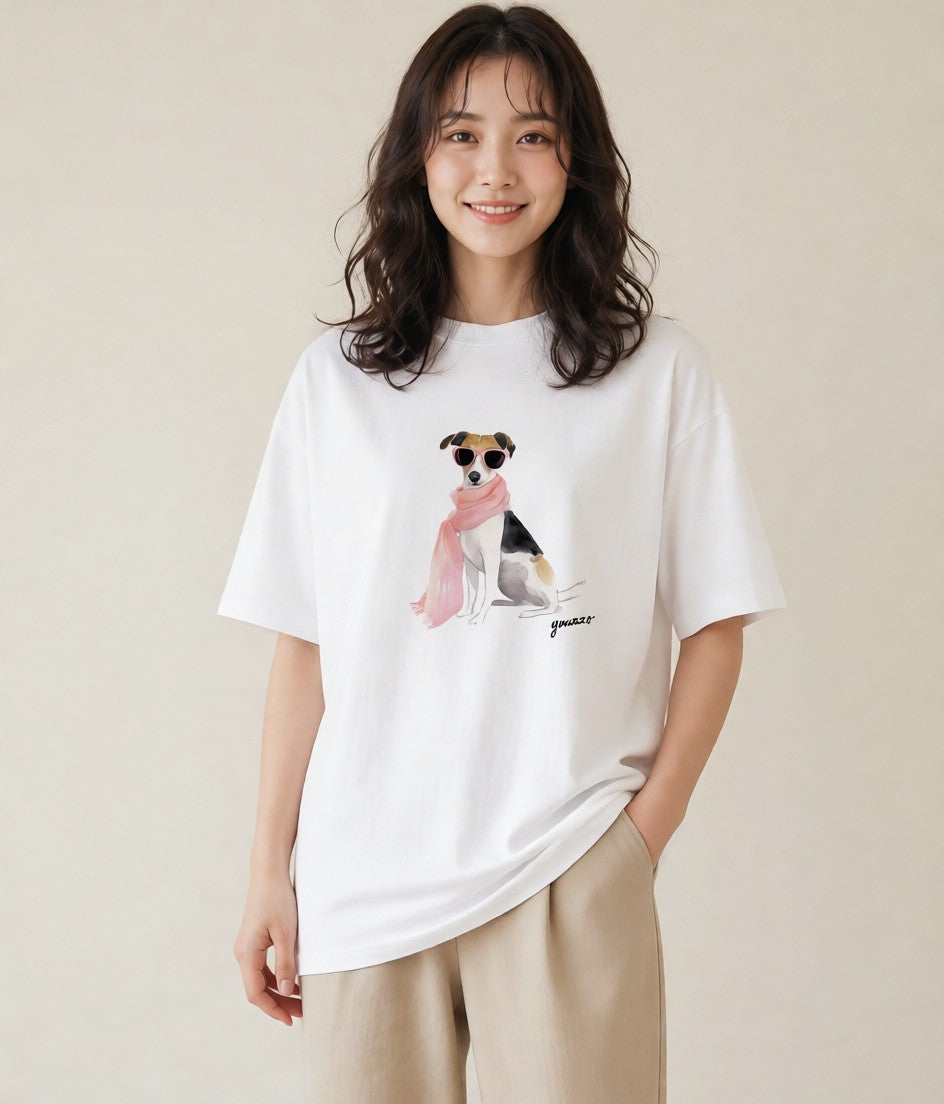 グラフィックTシャツ レディース いぬ 犬 ワンコ イラスト アート風 夏コーデ 通学 白T