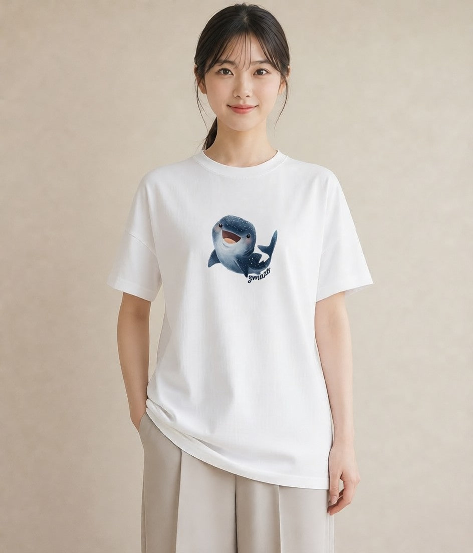 プリントTシャツ レディース マンボウ 海の生き物 海 イラスト 韓国風 普段着 週末コーデ 白T