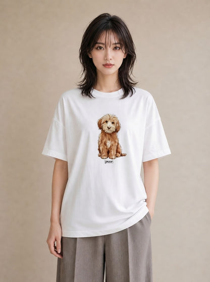 半袖Tシャツ レディース わんこ 犬 いぬ イラスト ガーリー 旅行 母娘コーデ 白T