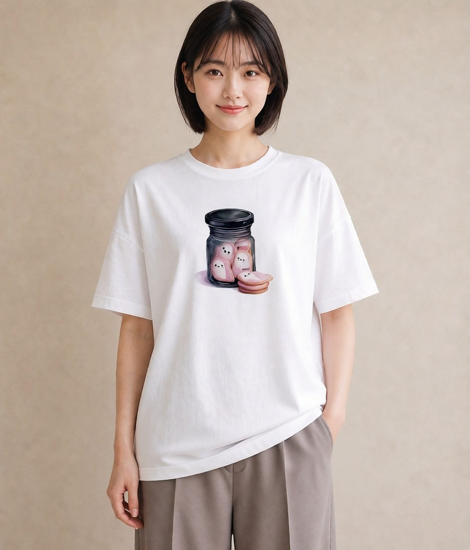Tシャツ レディース マカロン 食べ物 フード イラスト ミニマル デイリーウェア 休日 白T