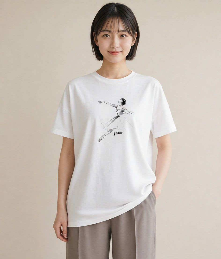 半袖Tシャツ レディース バレエシューズ バレエ トウシューズ ナチュラル アンティーク イラスト レイヤード 友達ギフト 白T