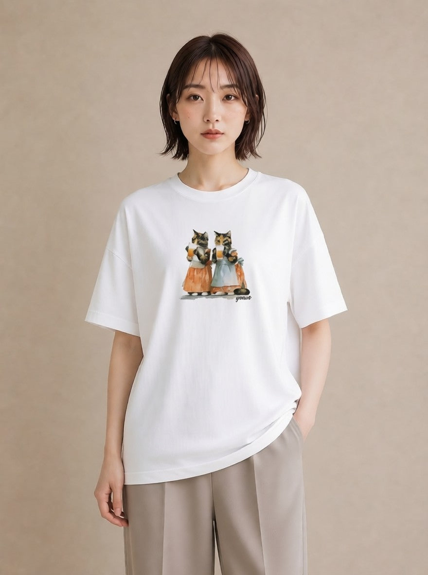 プリントTシャツ レディース サビ猫 猫 ねこ イラスト 可愛い 普段着 週末コーデ 白T