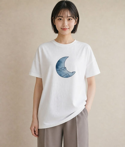 プリントTシャツ レディース 満月 星空 宇宙 イラスト ゆるコーデ 友達ギフト 部屋着 白T