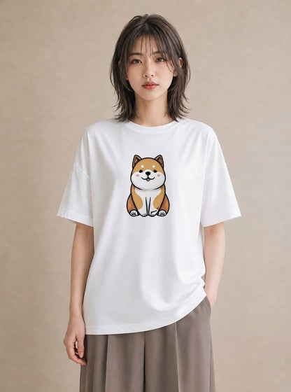 グラフィックTシャツ レディース 柴犬 しばいぬ 犬 いぬ イラスト ヴィンテージ風 ミセス 春コーデ 白T