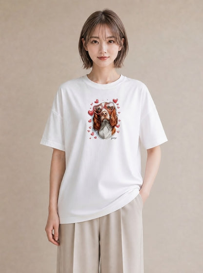 デザインTシャツ レディース キャバリア 犬 いぬ イラスト きれいめカジュアル 散歩 お出かけ 白T