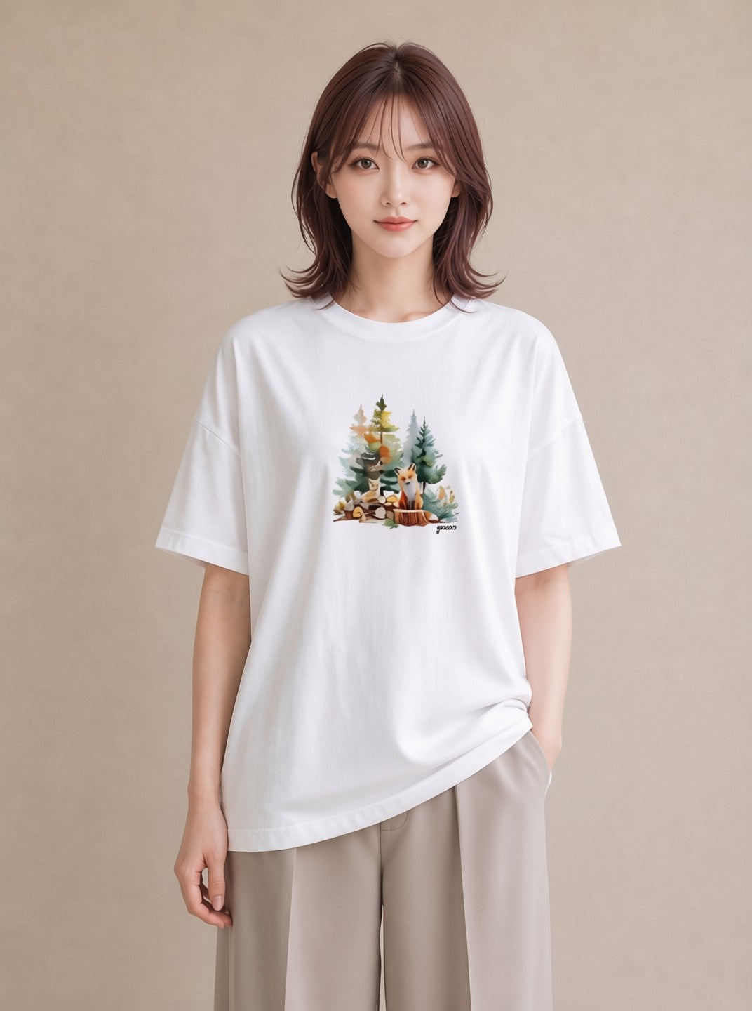 プリントTシャツ レディース 森 植物 ボタニカル イラスト ガーリー 買い物 夏コーデ 白T