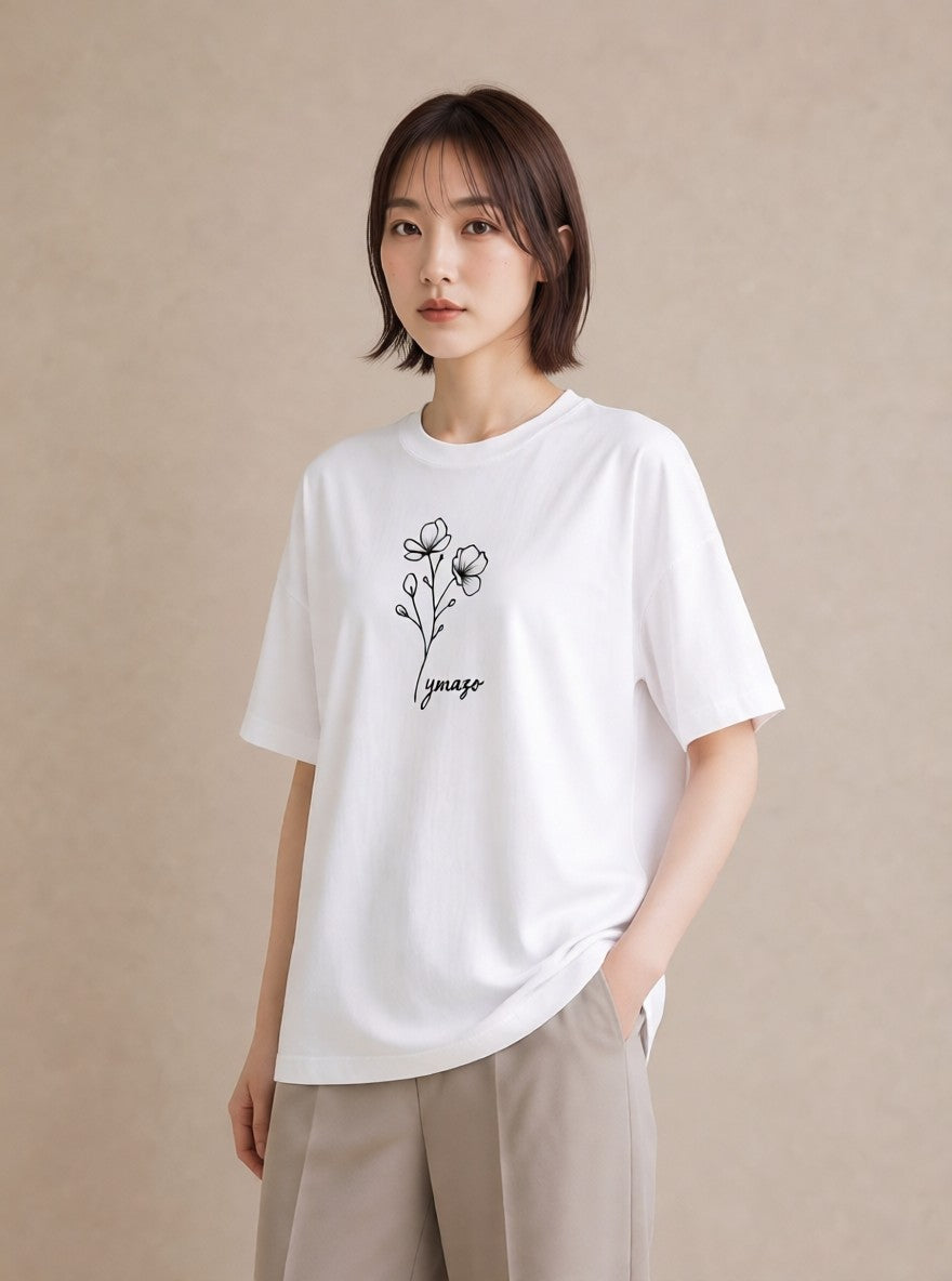 半袖Tシャツ レディース 小花 花 フラワー イラスト ユニーク ペアコーデ 秋コーデ 白T