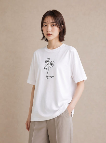 半袖Tシャツ レディース 小花 花 フラワー イラスト ユニーク ペアコーデ 秋コーデ 白T