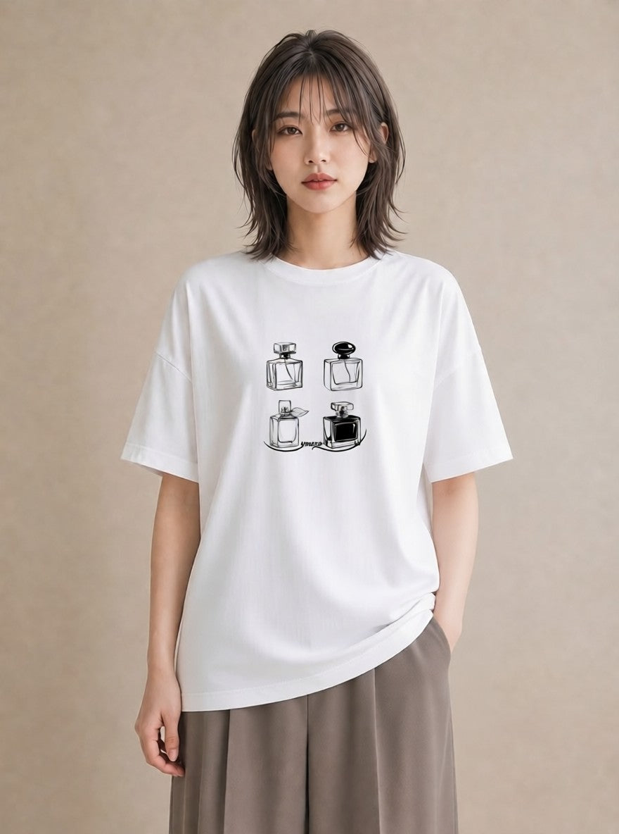 Tシャツ レディース 香水 香水瓶 パフューム イラスト レトロ 送別ギフト 通勤 白T