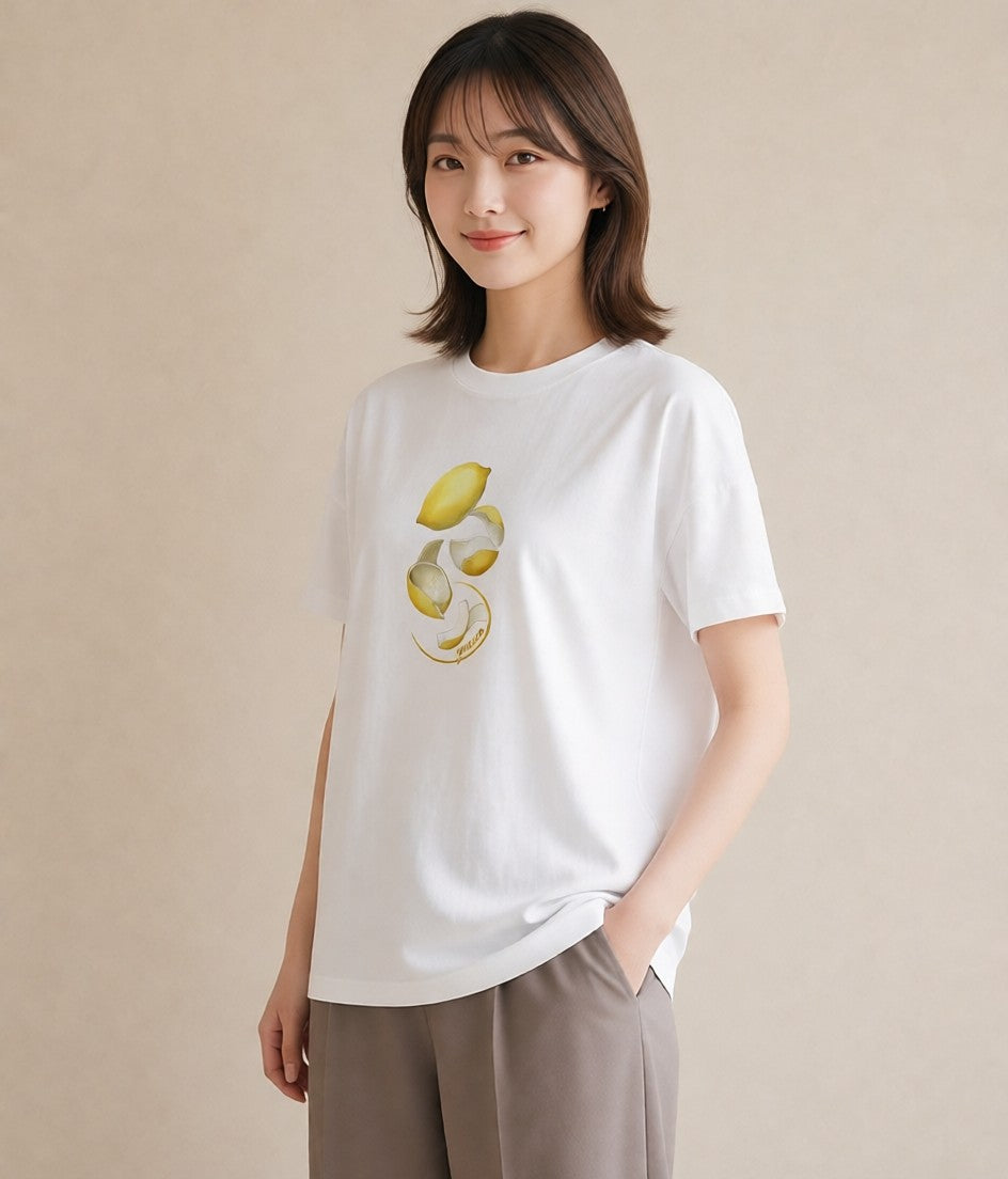 プリントTシャツ レディース レモン 檸檬 食べ物 フード イラスト 休日コーデ カフェ巡り 女子会 白T